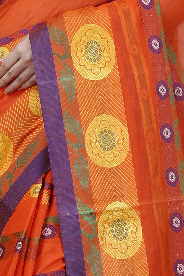 Orange Pure Cotton Uttara Tant Saree (1133)